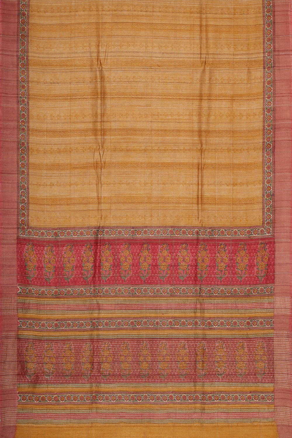 Image of Printed Tussar Silk Dark Cream Saree